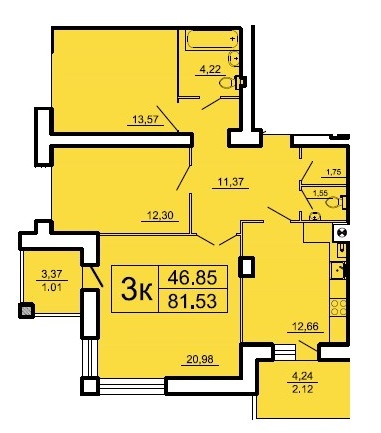 3-кімнатна 81.53 м² в ЖК Ренуар від забудовника, Львів