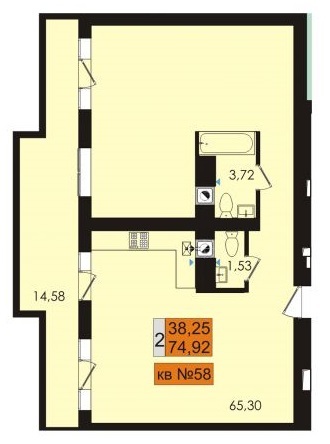 2-кімнатна 74.92 м² в ЖК Сади Рів`єри від 13 000 грн/м², с. Фонтанка