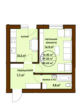 1-кімнатна 40.65 м² в ЖК Садовий від забудовника, м. Буча