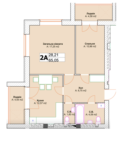 2-комнатная 65.05 м² в ЖК Севериновский от застройщика, г. Ирпень