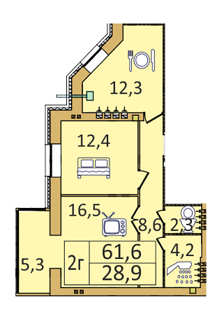 2-комнатная 61.6 м² в ЖК Семейный от застройщика, Днепр