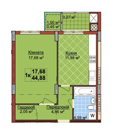 1-комнатная 44.88 м² в ЖК Родинний от застройщика, г. Новояворовск