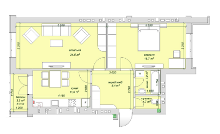 2-комнатная 67.8 м² в ЖК Софиевский пассаж от застройщика, с. Софиевская Борщаговка