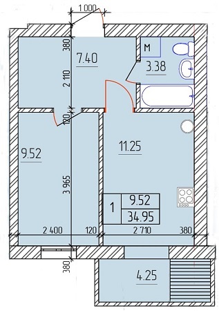 1-кімнатна 34.95 м² в ЖК Будинок №20 від 9 180 грн/м², м. Васильків