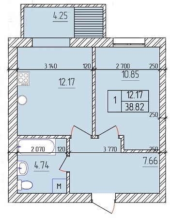 1-кімнатна 38.82 м² в ЖК Будинок №20 від 9 180 грн/м², м. Васильків