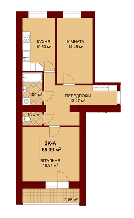 2-кімнатна 65.39 м² в ЖК Урожайний від забудовника, Івано-Франківськ