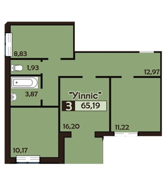 3-кімнатна 65.19 м² в ЖК Фамілія від забудовника, Львів