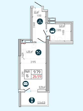 1-комнатная 26.59 м² в ЖК Южный квартал от 10 410 грн/м², Киев