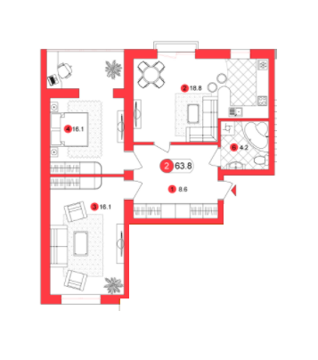 2-кімнатна 63.8 м² в ЖК Franko Smart House від забудовника, Івано-Франківськ