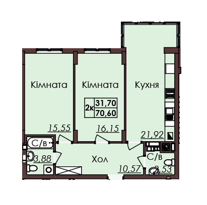 2-кімнатна 70.6 м² в ЖК Globus Meridian від забудовника, Львів