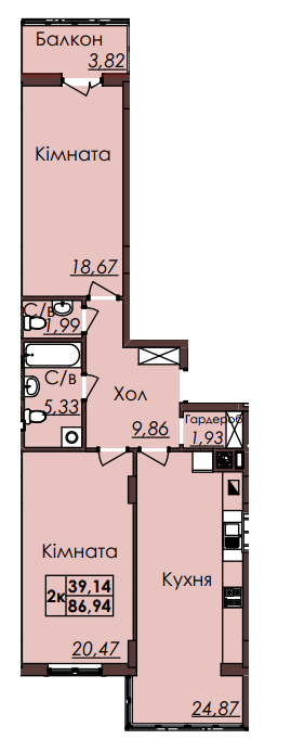 2-кімнатна 86.94 м² в ЖК Globus Meridian від забудовника, Львів