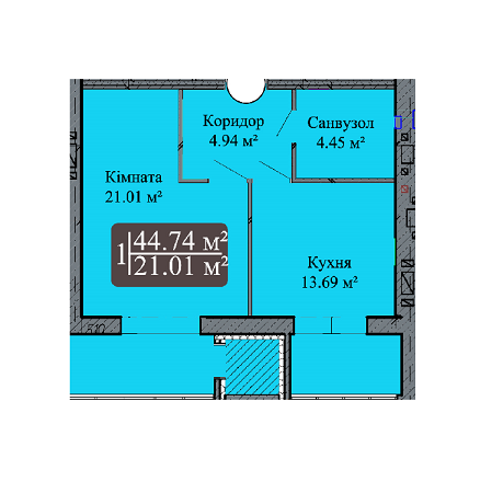 1-комнатная 44.74 м² в ЖК Holiday Park от застройщика, Хмельницкий