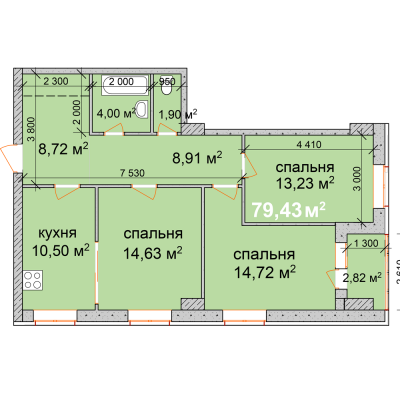 3-кімнатна 79.43 м² в ЖК Palladio від забудовника, Запоріжжя
