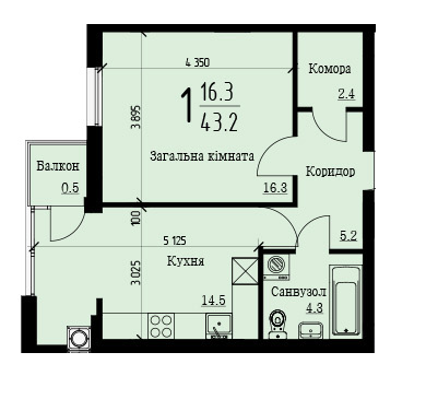 1-кімнатна 43.2 м² в ЖК Plus на Роксоляни від забудовника, Львів