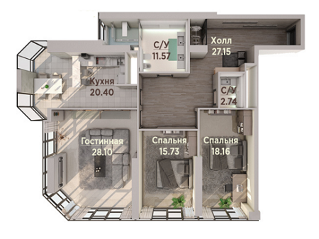 3-комнатная 126.18 м² в ЖК Sherwood от застройщика, Киев