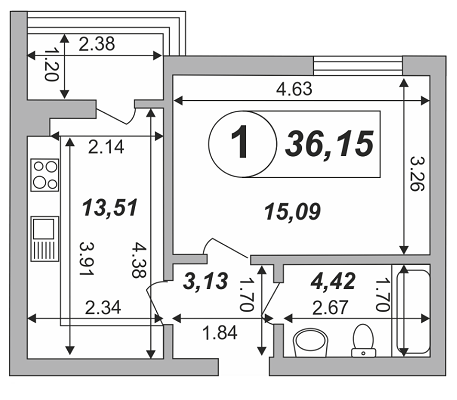 1-комнатная 36.15 м² в ЖК Skyland 2 от застройщика, Киев