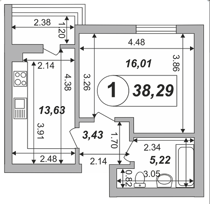 1-комнатная 38.29 м² в ЖК Skyland 2 от застройщика, Киев