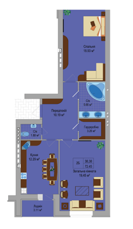 2-кімнатна 72.45 м² в КБ Олімпія від 17 500 грн/м², с. Софіївська Борщагівка