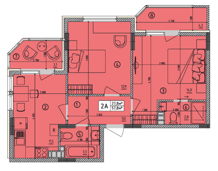 2-кімнатна 57.8 м² в КБ Тиха гавань від забудовника, Київ