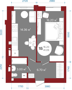 1-кімнатна 41.09 м² в ЖК Олімп від 18 400 грн/м², м. Ірпінь