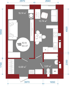 1-кімнатна 40.37 м² в ЖК Олімп від 23 250 грн/м², м. Ірпінь