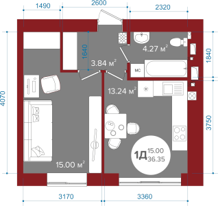 1-кімнатна 36.35 м² в ЖК Олімп від 23 250 грн/м², м. Ірпінь