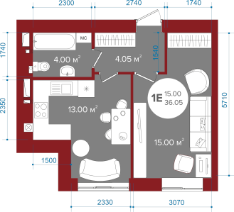 1-кімнатна 36.05 м² в ЖК Олімп від 23 250 грн/м², м. Ірпінь