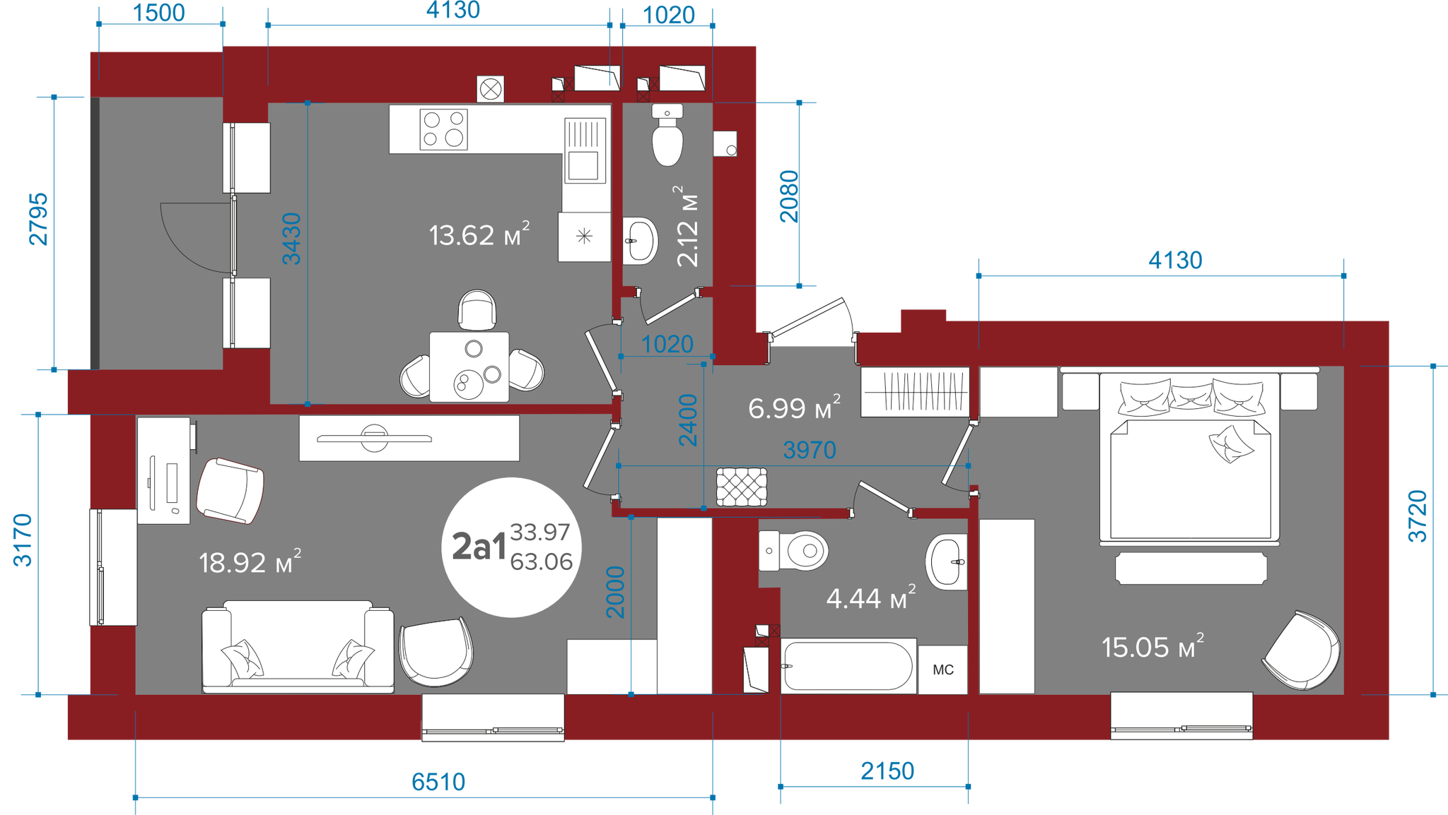 2-кімнатна 63.06 м² в ЖК Олімп від 22 400 грн/м², м. Ірпінь