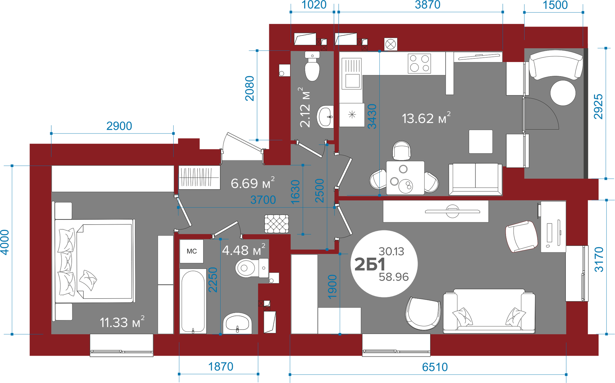 2-кімнатна 58.96 м² в ЖК Олімп від 17 000 грн/м², м. Ірпінь