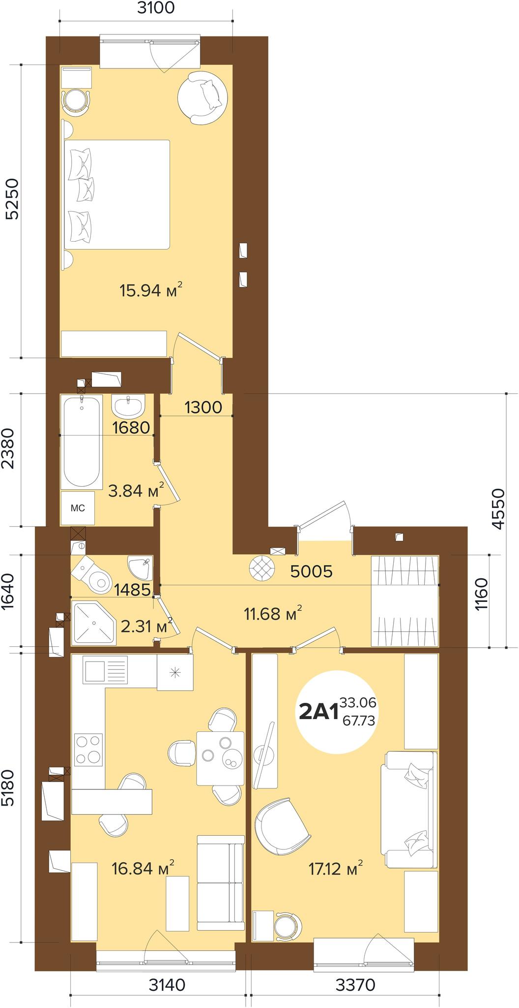 2-комнатная 67.73 м² в ЖК Фаворит Premium от 21 000 грн/м², г. Ирпень