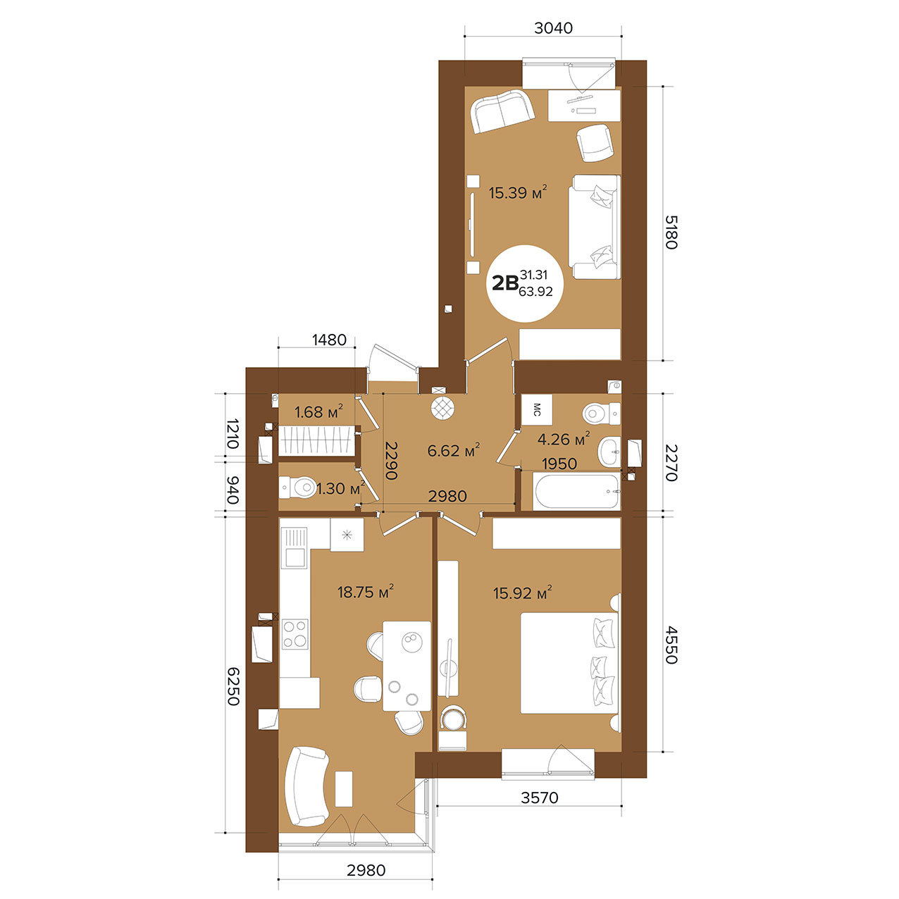 2-кімнатна 63.92 м² в ЖК Фаворит Premium від 21 000 грн/м², м. Ірпінь