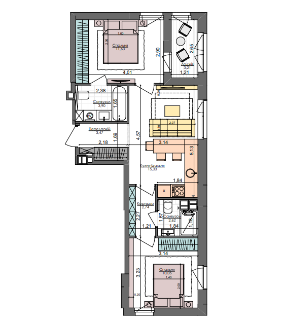 2-кімнатна 52.95 м² в ЖК Файна Таун від 55 050 грн/м², Київ
