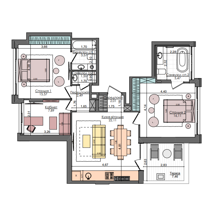 2-кімнатна 79.67 м² в ЖК Файна Таун від 55 050 грн/м², Київ