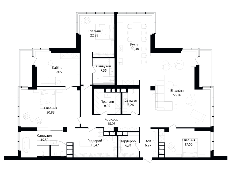 5+ кімнат 259.8 м² в ЖК Skyline від 86 130 грн/м², Київ