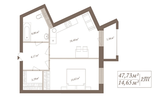 1-комнатная 47.73 м² в ЖК SloveSky от застройщика, Киев