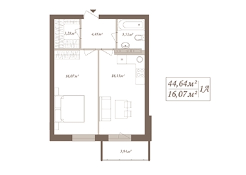 1-комнатная 44.64 м² в ЖК SloveSky от застройщика, Киев