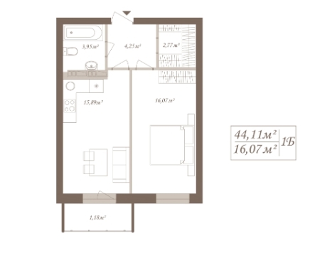 1-комнатная 44.11 м² в ЖК SloveSky от застройщика, Киев