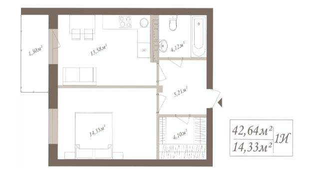 1-комнатная 42.64 м² в ЖК SloveSky от застройщика, Киев