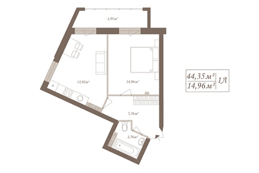 1-комнатная 44.35 м² в ЖК SloveSky от застройщика, Киев