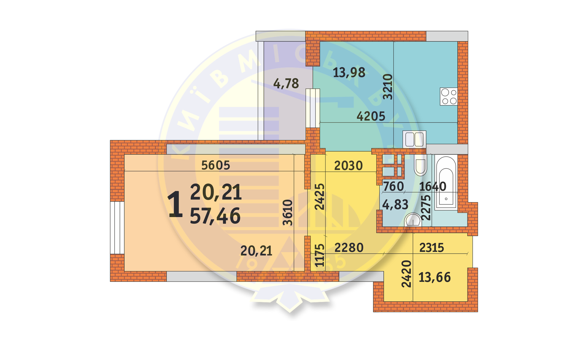 1-комнатная 57.46 м² в ЖК Лейпцигская от 53 671 грн/м², Киев