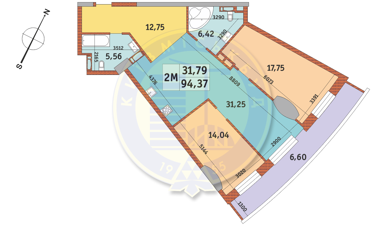 2-комнатная 94.37 м² в ЖК Mirax от 26 670 грн/м², Киев