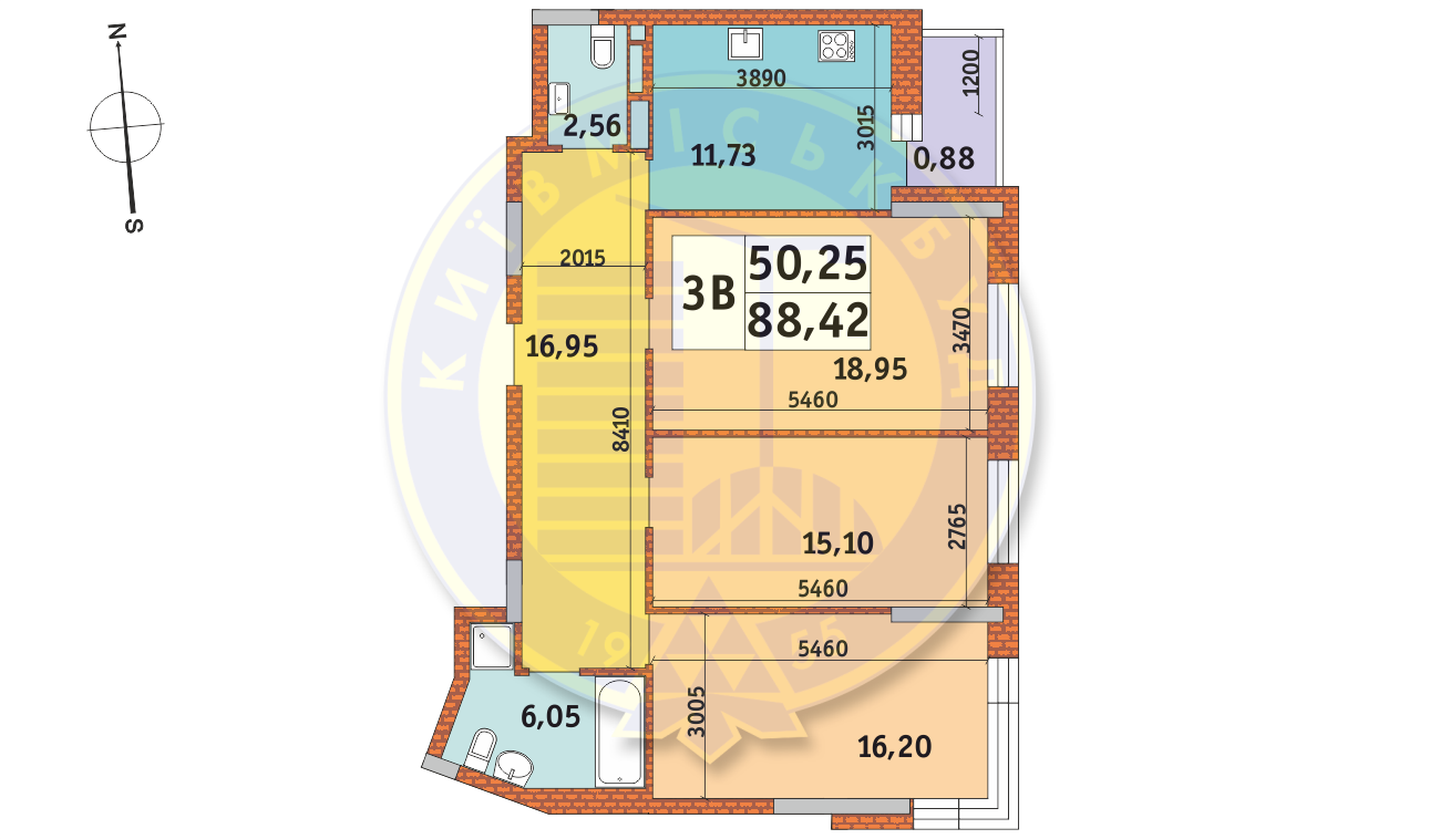 3-комнатная 88.42 м² в ЖК Mirax от 24 570 грн/м², Киев