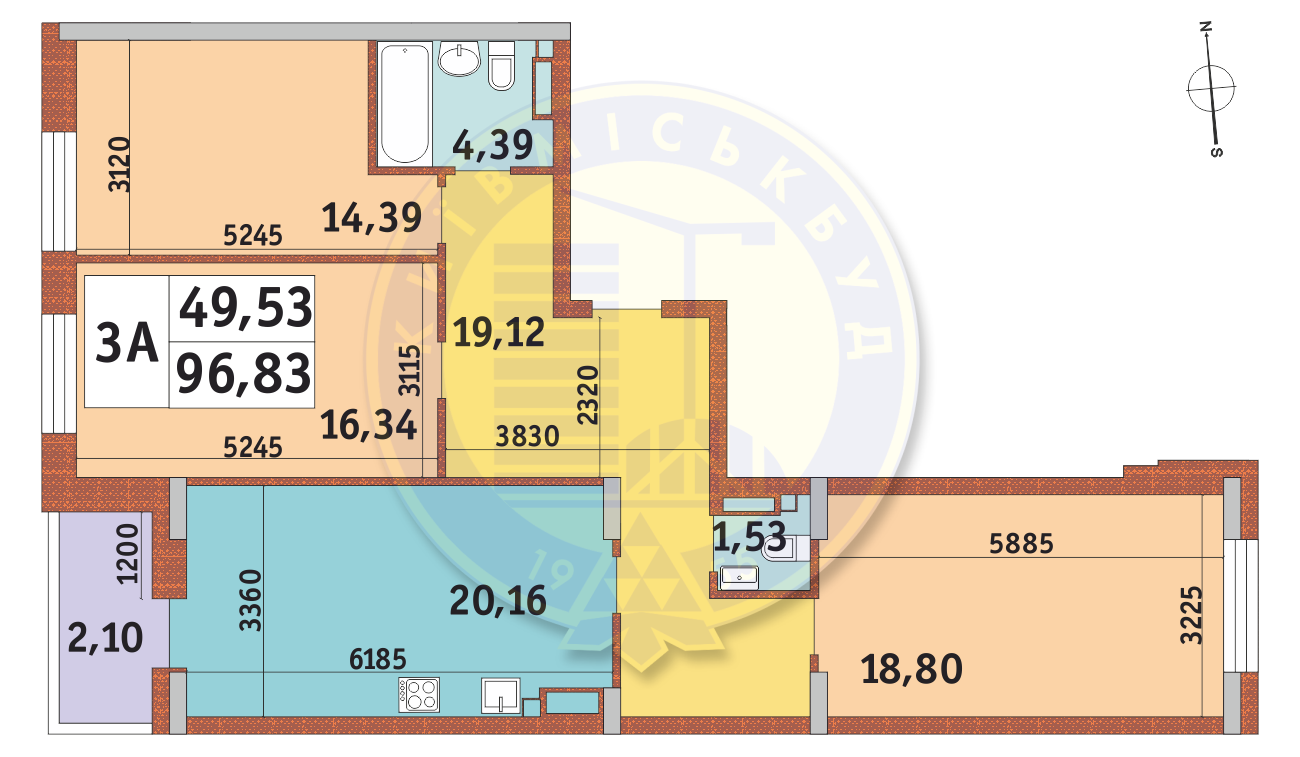 3-кімнатна 96.83 м² в ЖК Mirax від 25 350 грн/м², Київ