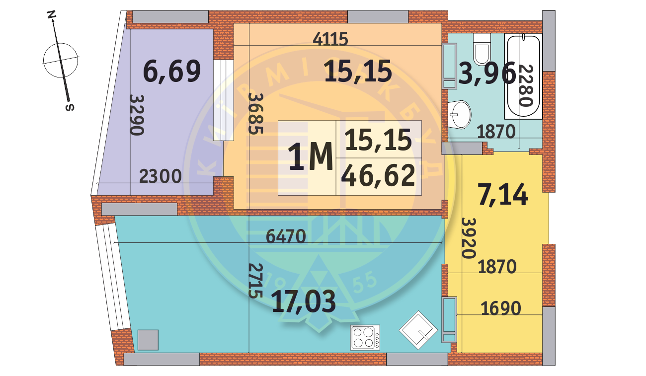 1-кімнатна 46.62 м² в ЖК Італійський квартал від 22 650 грн/м², Київ