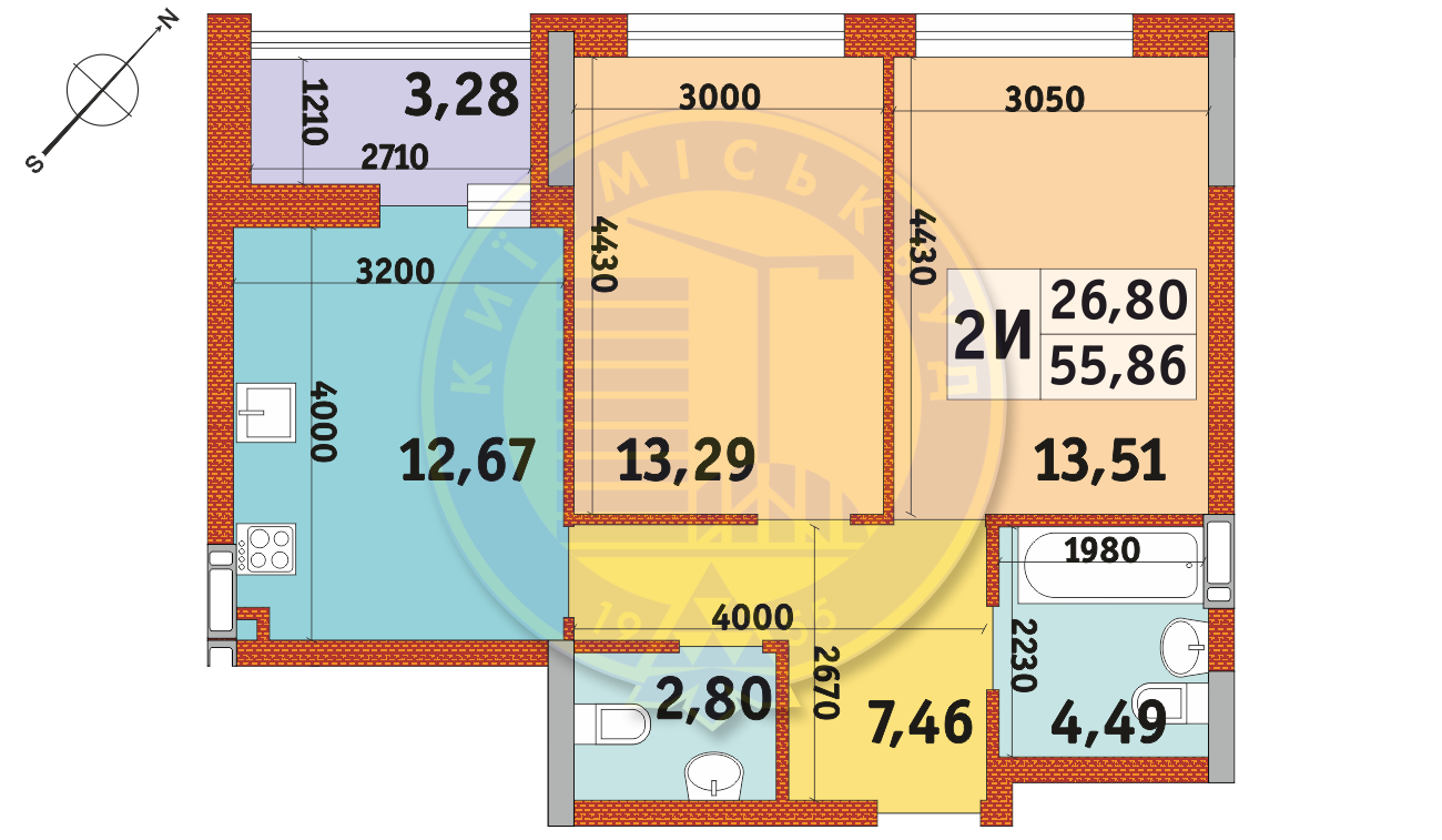 2-кімнатна 55.86 м² в Апарт-комплекс у Пущі-Водиці від 22 096 грн/м², Київ