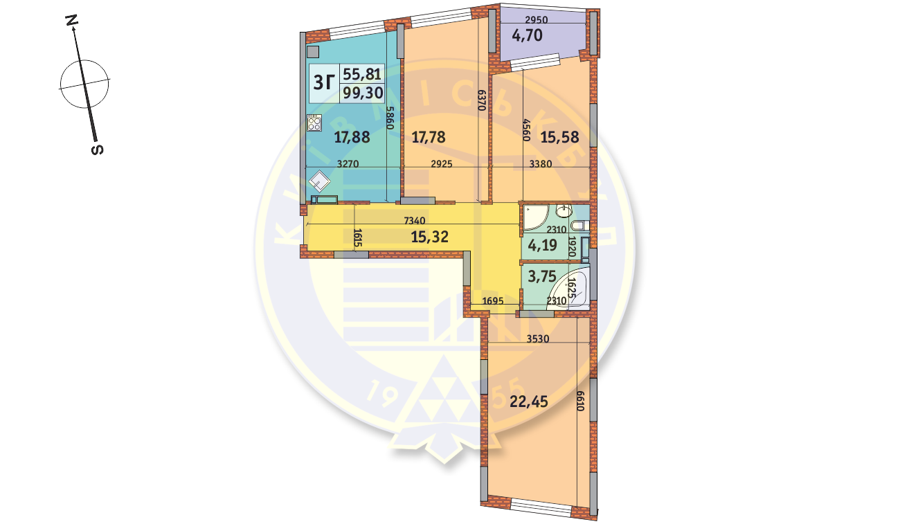 3-кімнатна 99.3 м² в ЖК Італійський квартал від 22 850 грн/м², Київ