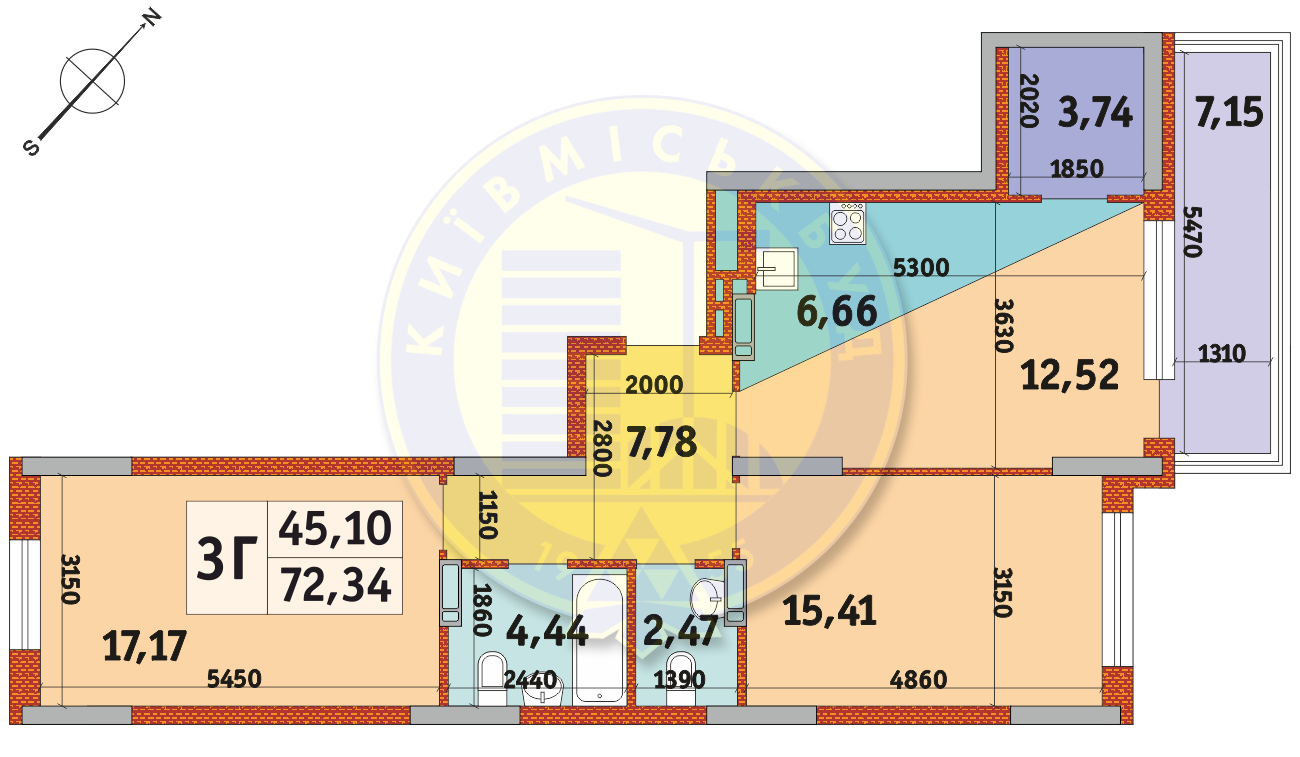 3-кімнатна 72.34 м² в Апарт-комплекс у Пущі-Водиці від 23 370 грн/м², Київ