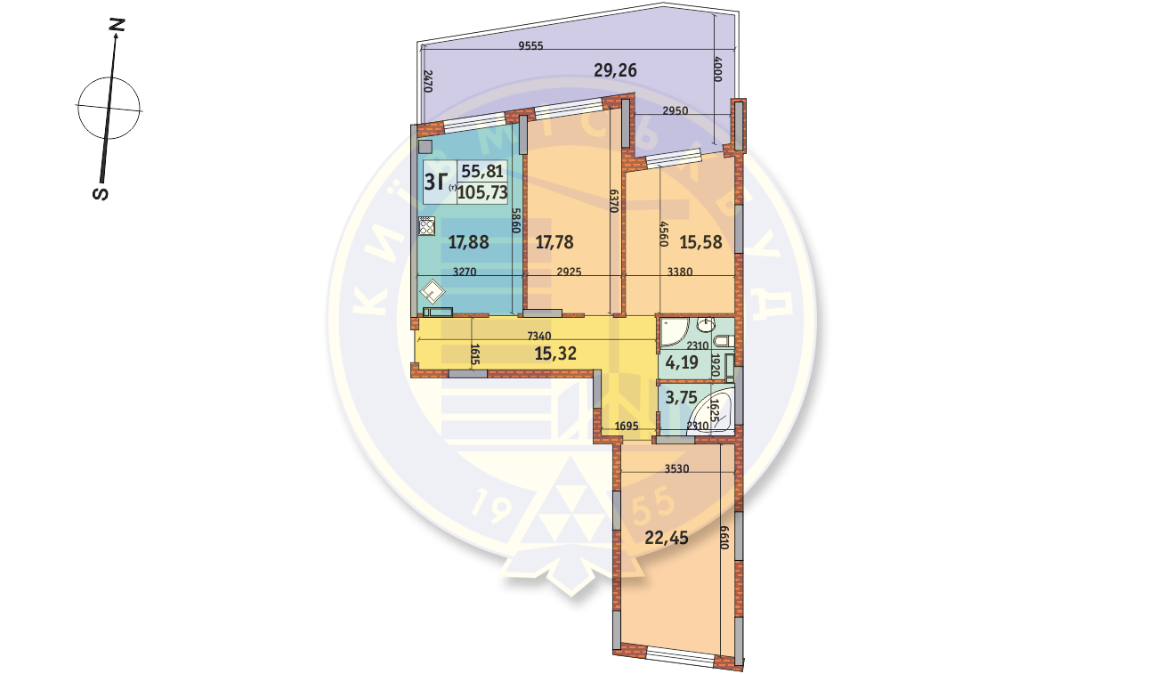 3-кімнатна 105.73 м² в ЖК Італійський квартал від 25 920 грн/м², Київ