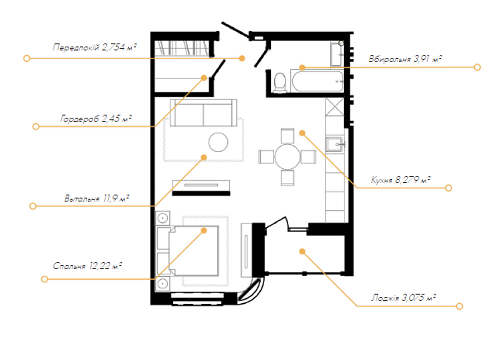 1-кімнатна 43.07 м² в ЖК 044 від 51 600 грн/м², Київ