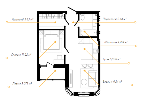 1-кімнатна 40.13 м² в ЖК 044 від 37 500 грн/м², Київ
